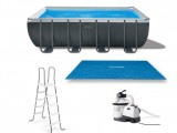 Intex 26355EH Ultra 18ft x 9ft x 52in Ultra XTR Rectangular Frame Pool with Solar Cover, Ladder, Ground Cloth, and 120V 1,200 GPH Sand Filter Pump