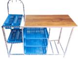 Gas Cooker Table Stand with Plastic Plate Holder and Steel Cup Hooks